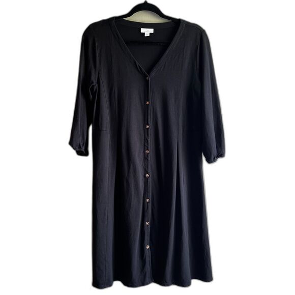 J. Jill Black Button Down Shirt Dress Stretch Casual Modest Length - Small - Picture 1 of 7